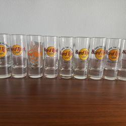 Hard Rock Hotel Shot Glasses! 9 Of Them! International! Collector!