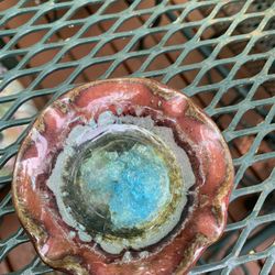 Hand Thrown Clay Glazed Fired With Glass Inside Jewelry / trinket tray