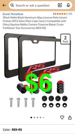 2Pack Matte Black Aluminum Alloy License Plate Covers Frames 4PCS Valve Stem Caps Covers Compatible with Chevy Equinox Malibu Camaro Traverse Blazer C