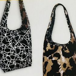 Cracked Glass/Leopard Black/White/ Neutral Reversible Reusable Bag DVF New 