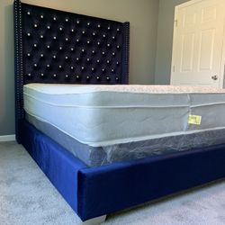 Royal Blue Velvet Bed 