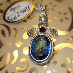 New Large Oval Fire Topaz Garnet Fancy Pendant 