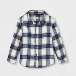 Cat & Jack Toddler Boys' 3T Blue Plaid Flannel Button-Up Shirt