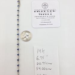 14k white gold diamond and sapphire bracelet