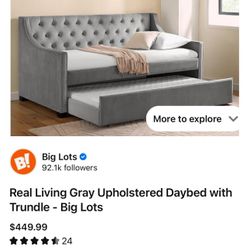 Real Living Gray Upholstered Daybed with Trundle