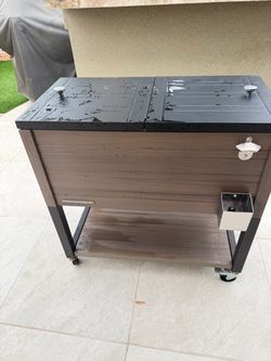 Outdoor Cooler - Wood Grain Rolling Patio Cooler with Divider