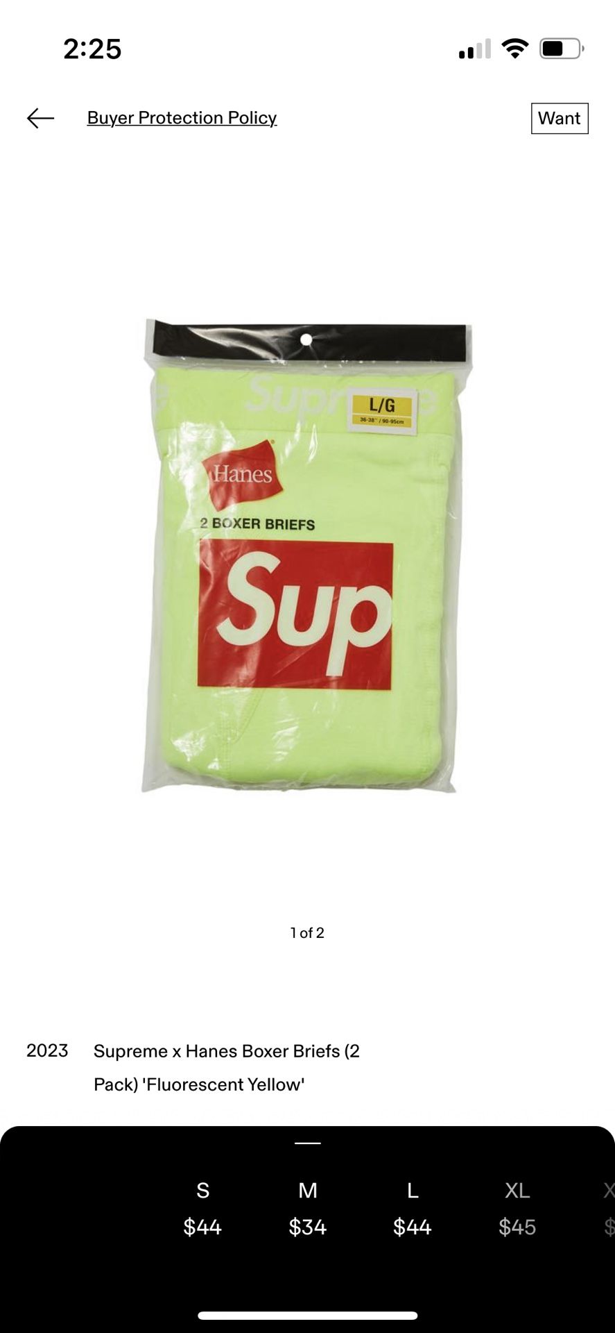 Supreme Hanes Boxer Briefs (2 Pack) Flourescent Yellow