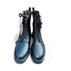 Olivia Miller black crocodile-textured combat boots