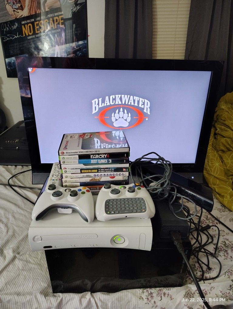 Xbox 360 With Games Controllers And More