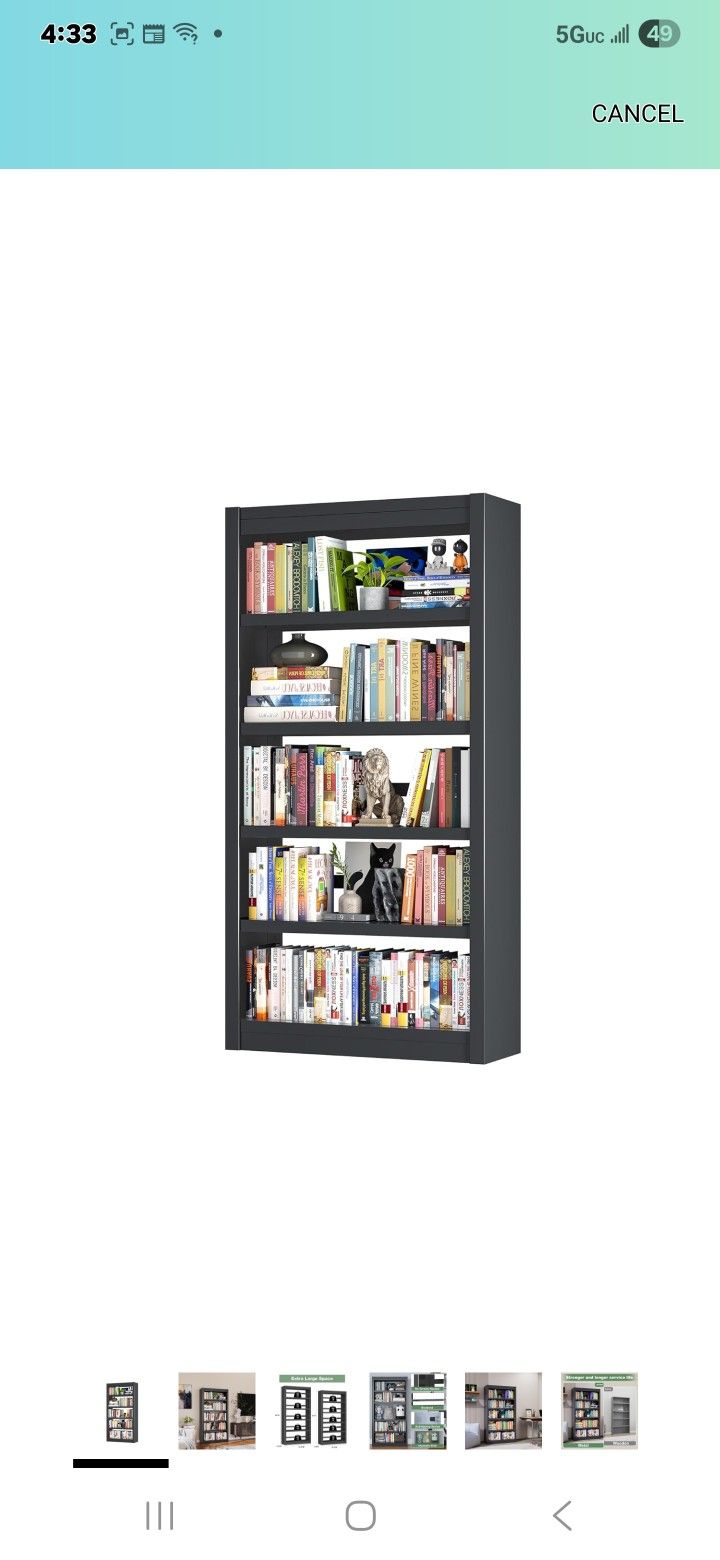 Bookshelf, 5-Tier Bookcase, Modern Bookshelves with Adjustable Shelves, Book Shelf for Home Office, Living Room, Garage,