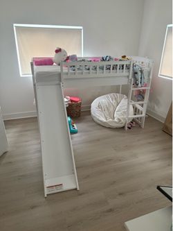 White twin loft bed with slide - Mattress not included