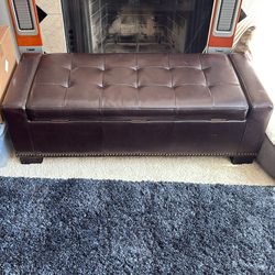 Brown Leather Ottoman Storage Bench