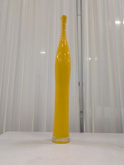 Tall Ribbed Top Yellow Decorative Vase in Glass