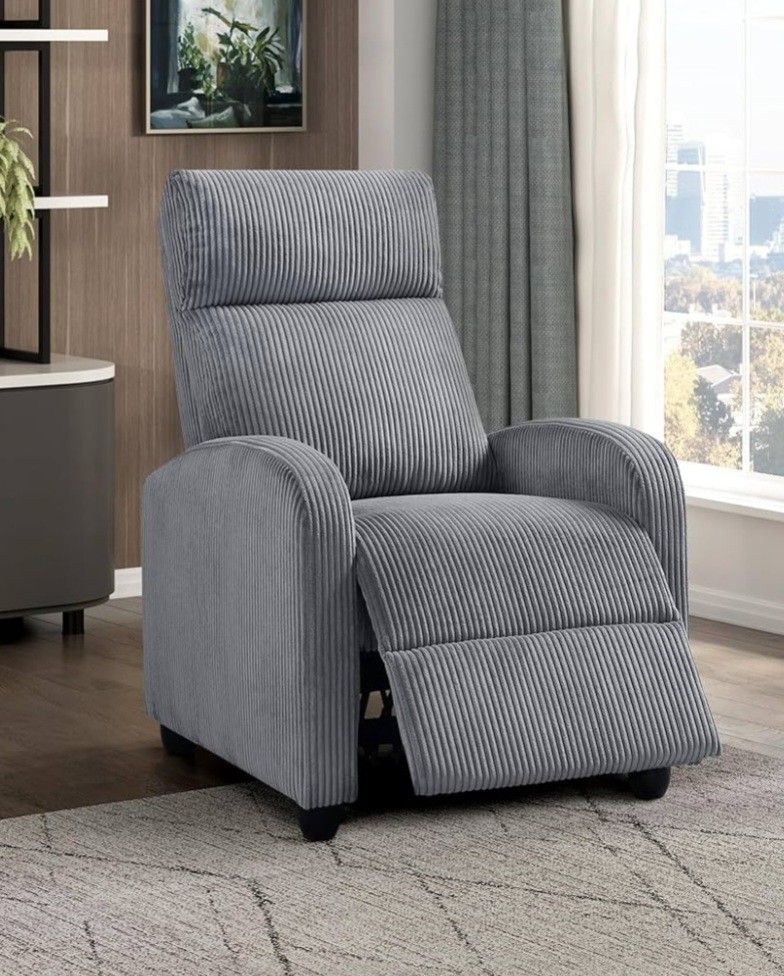 Corduroy Pushback Recliner Chair Armchair Push Back Recliner, Solid Wood Frame and Metal Base, Easy Assembly Small Soft Single Sofa Accent Chair