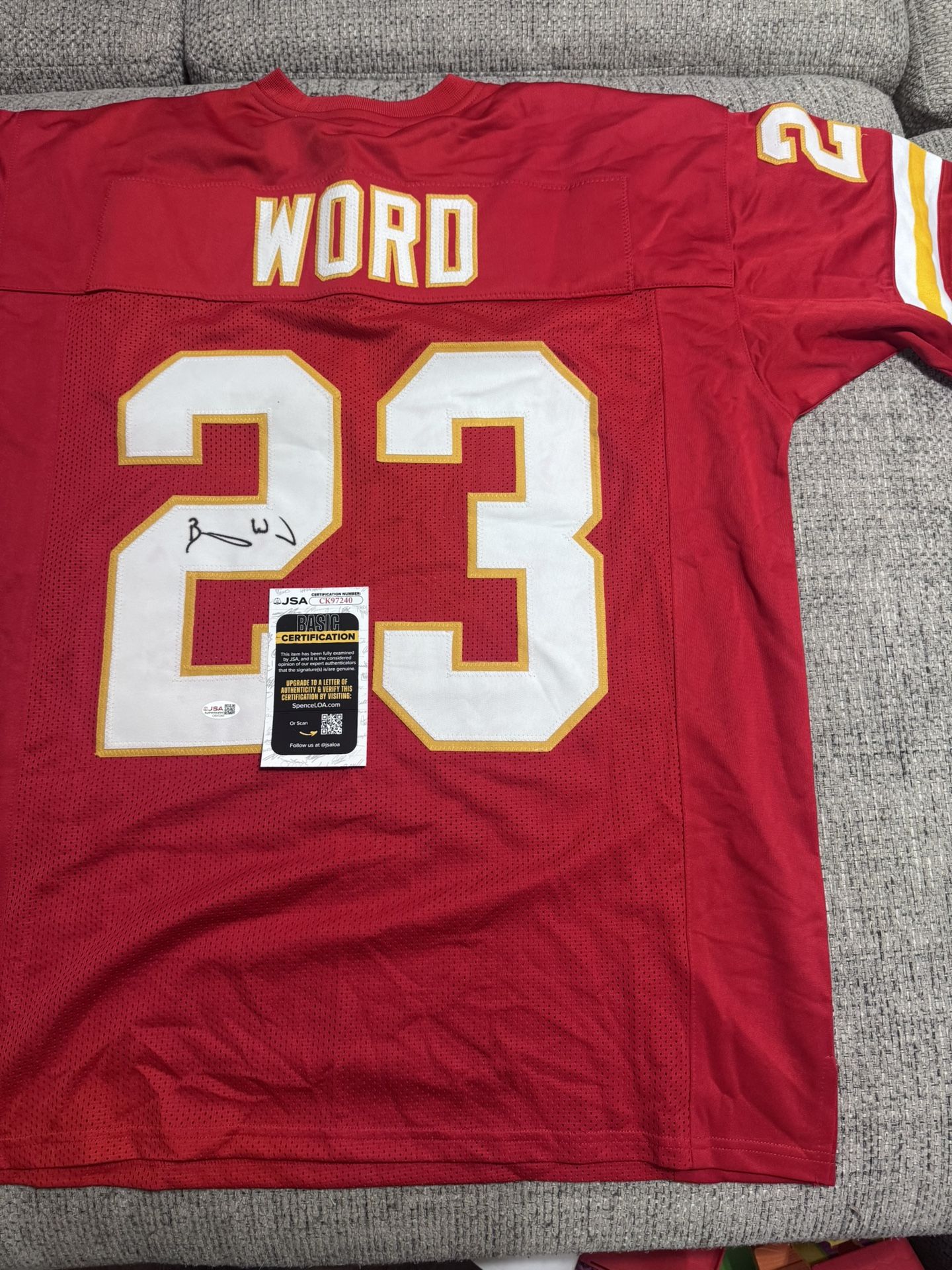 Barry Word Signed Autograph Custom Jersey- JSA COA - Kansas City Chiefs