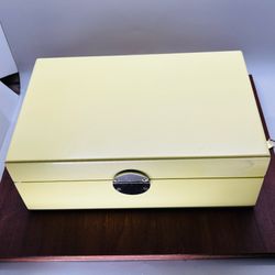 Mirrored Jewelry Box Yellow with blush pink interior lining 9x6x3.5”