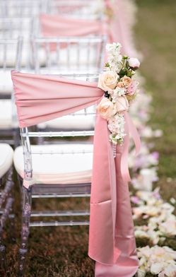 Light Pink sashes AND some ideas, for bows on chairs. Or any decoration .  Pink