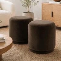Round Upholstered Ottoman Pouf Set of 2