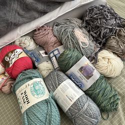 Acrylic and cotton yarn, knitting needles