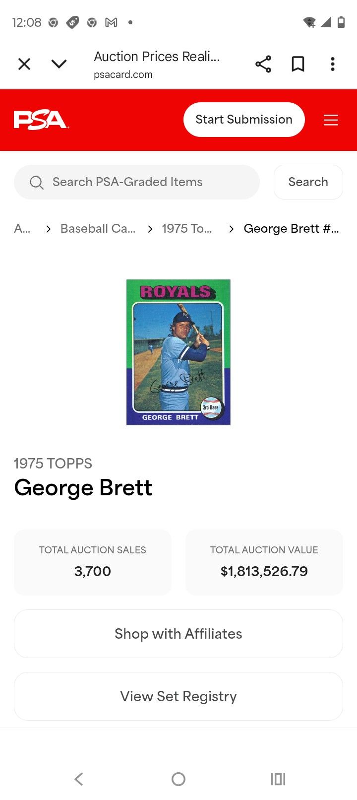 George Brett Rookie Card