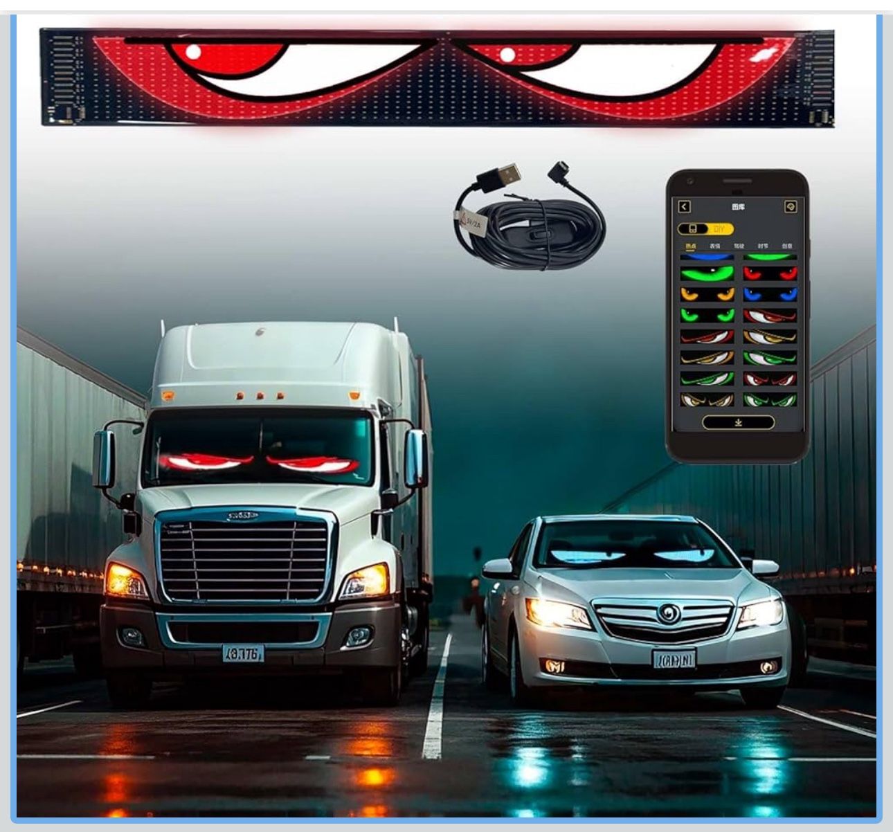 52in*7.48in Large Size Devil Eyes Light for Windshield, Led Eyes for Windshield