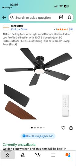 New - 🌀 46” Modern Ceiling Fan – Black