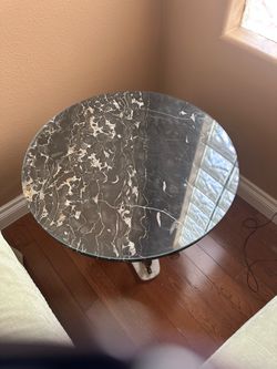 Round Black Marble Top Side Table