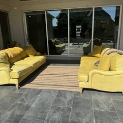 Living Spaces Yellow Velvet Couch