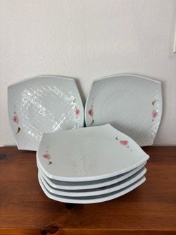 Vintage Hanagama Hokusen Square Plates Set of 6 Basketweave Pattern Pink Roses