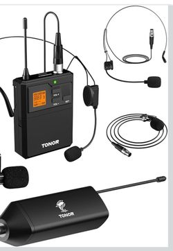 TONOR UHF Wireless Microphone System with Headset Lavalier Lapel Mic, Bodypack Transmitter