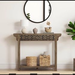 Wood Console Table with Storage, 2-Tier Narrow Entryway Table for Hallway, Entrance and Foyer
