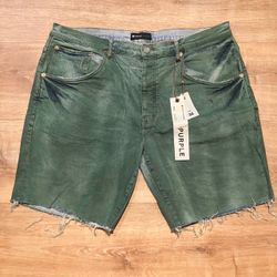 Purple Brand Jean Shorts P020 Green Acid Wash Distressed Denim AUTHENTIC Mens 38