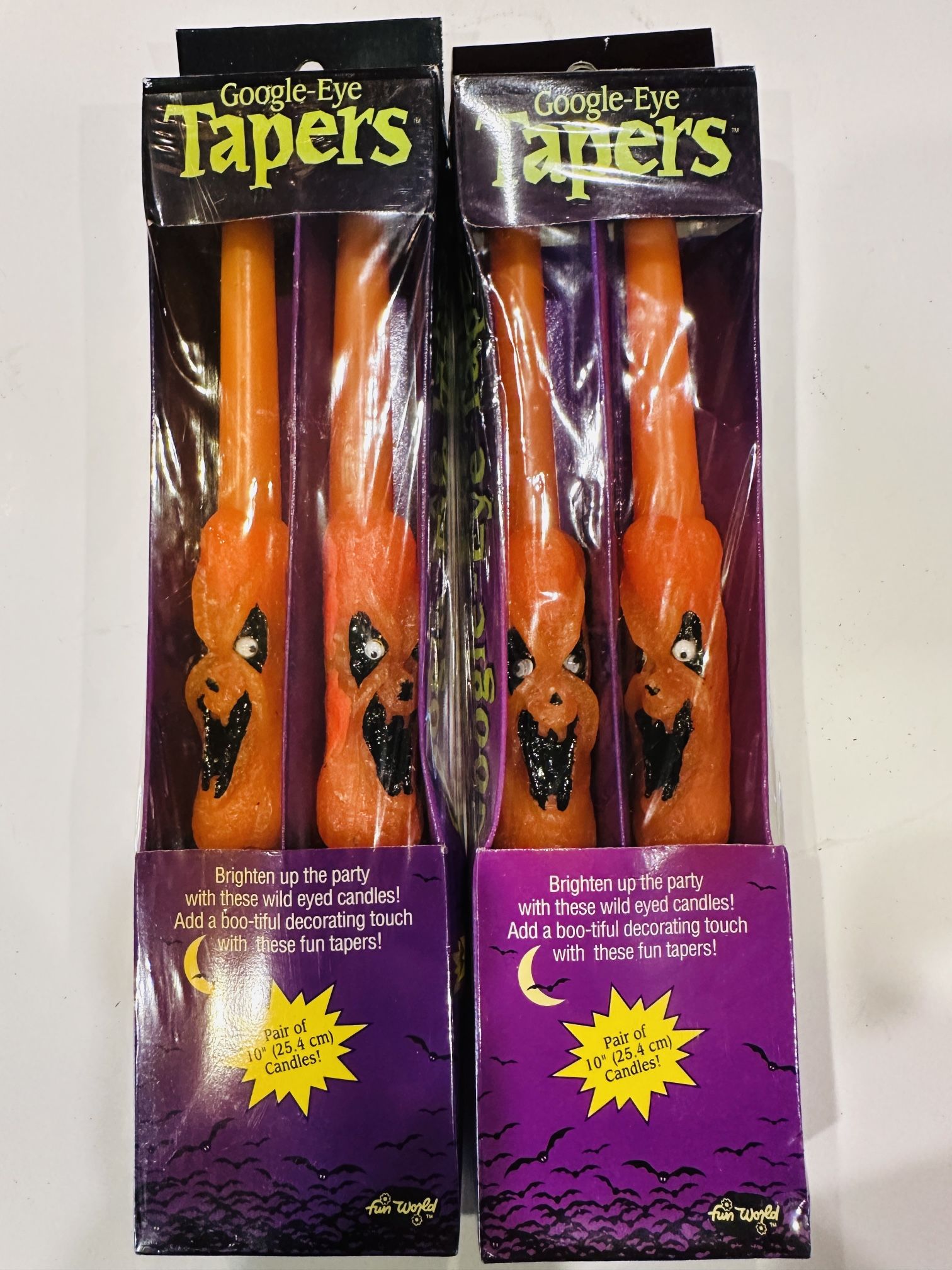 2 Sets Fun World Google-Eyed 10” Jack O Lantern Taper Candles Halloween Decor Vintage