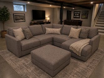 Free Delivery 🚚 Modular Brown L-Shaped Sectional Sofa With Chase And Ottoman