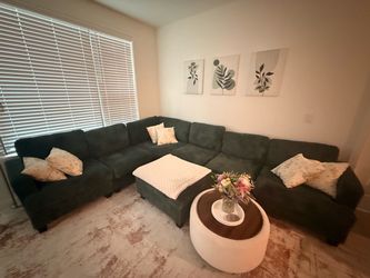 Large Cozy Deep Green Sectional + Ottoman | Originally $1,400