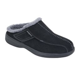 Orthofeet Men Asheville Faux Fur Interior Adjustable Strap Slipper Houseshoe 