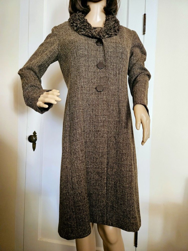 NWT JULIAN TAYLOR Posh Brown Tweed 2 Piece Set Dress and Coat Jacket 6