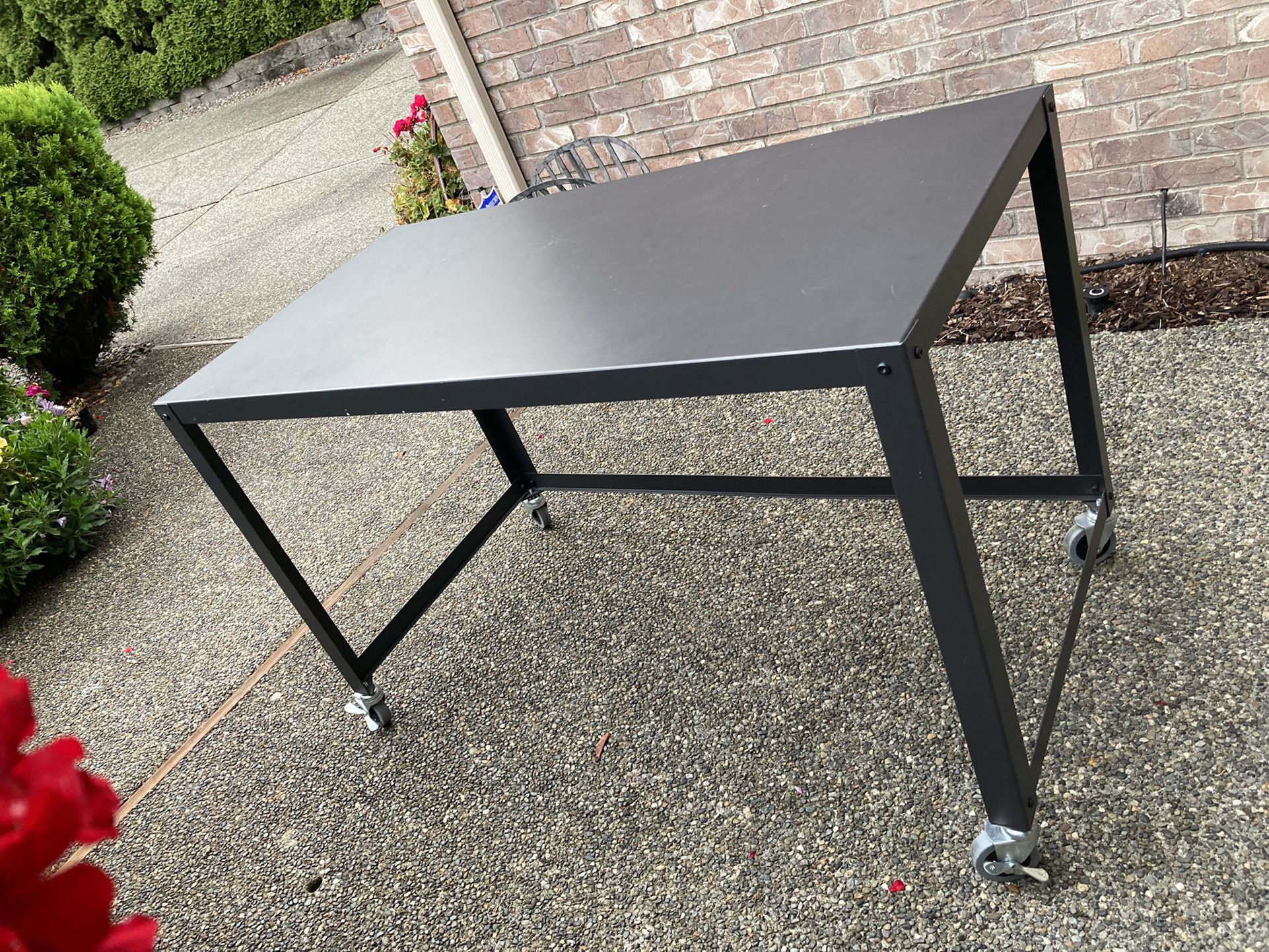PENDING  - Black Metal Desk Craft Work Table On Wheels