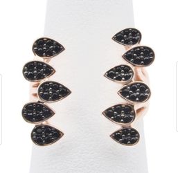 Teardrops Ring RoseGold/Black Sterling Silver Size 6