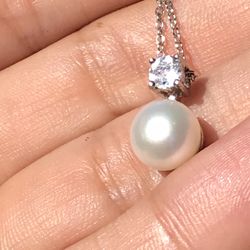 925 Pearl White Topaz Silver Pendant Necklace 
