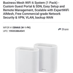 ASUS ExpertWiFi EBM68 Wireless Router - ASUS Expert WiFi EBM68 AX7800 Tri-band Business Mesh WiFi 6 System (1 Pack) -