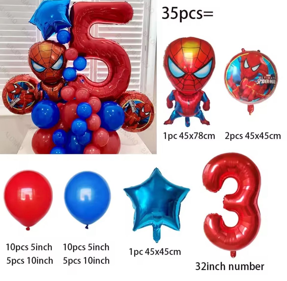 35pcs #3  Spiderman Party Balloons Latex Marvel Ballon Kids Boy Hero Theme Birthday Party Decorations Baby Shower Air Globos
