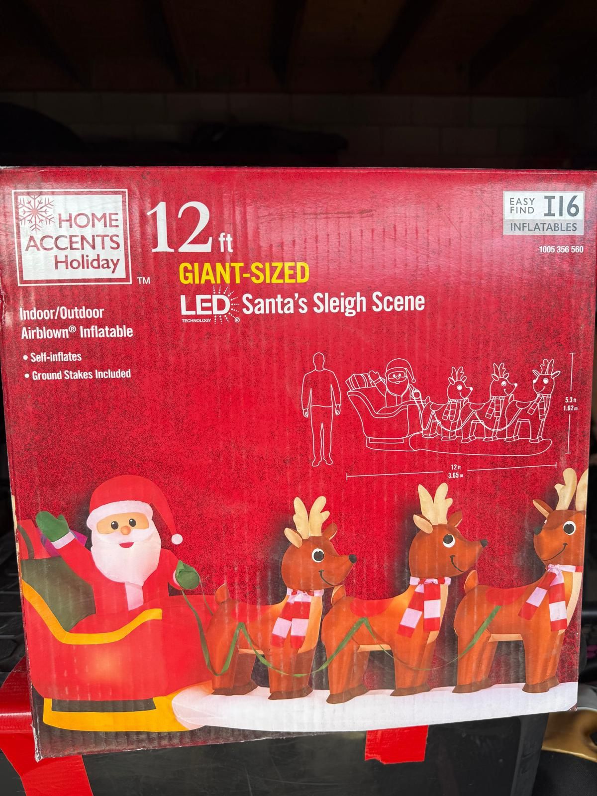 Home Accents 12 Ft Pre-lit LED Giant Sized Inflatable Santa And Sleigh Scene