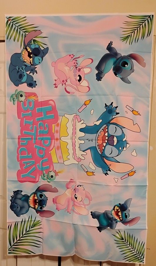 Lilo And Stitch Happy Birthday Banner 3 x 5 Ft NEW