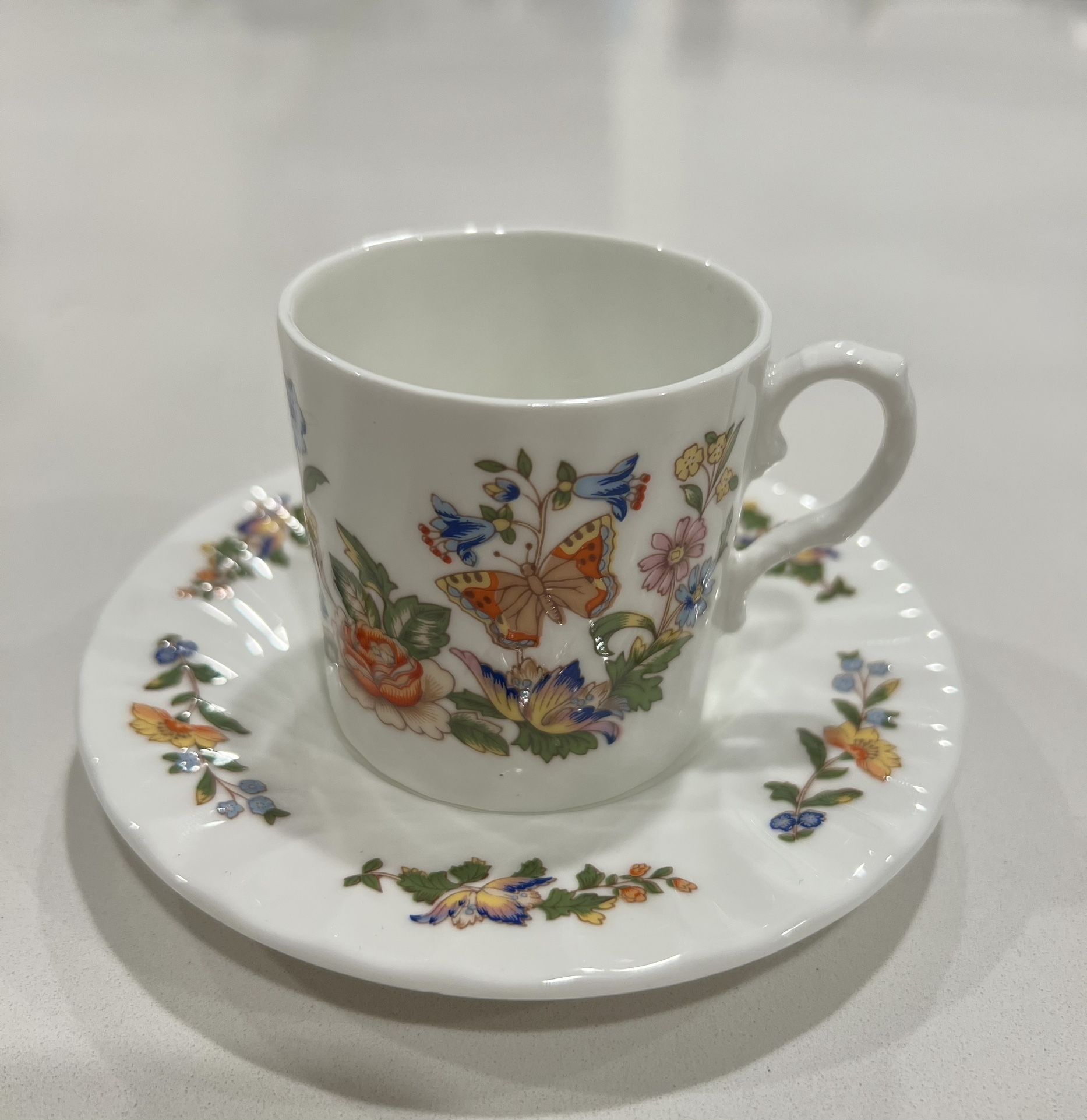 Vintage Aynsley Cottage Garden Bone China Demitasse Cup & Saucer Made In England