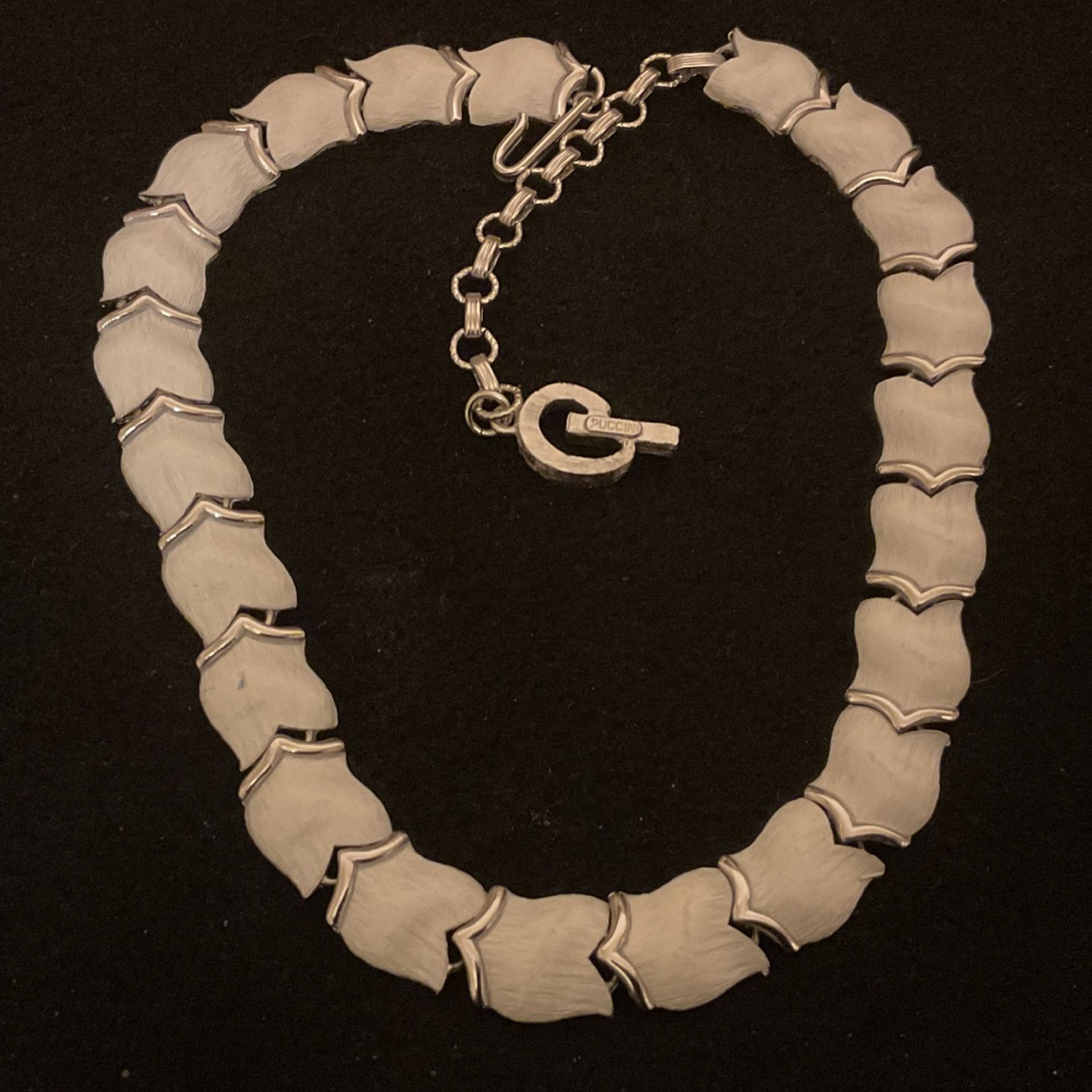12”-16” SilverTone With White Metallic Choker Necklace ,by Puccini …Solid