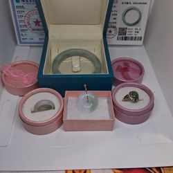 Lot Sale 4 Pcs Bangle Size 56.7 Ring Size 6.5 Pdnt 1"  All Genuine Green Emeraldn Jade Jadeist BURMA 