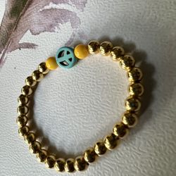 Gold Filled Balls With Peace Symbol Charm Elastic Bracelet 