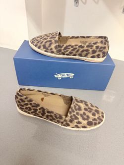 Canvas leopard print slip on espadrilles woven jute midsole size 9
