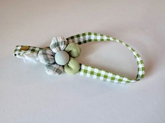 Green Plaid Flower Pet Collar